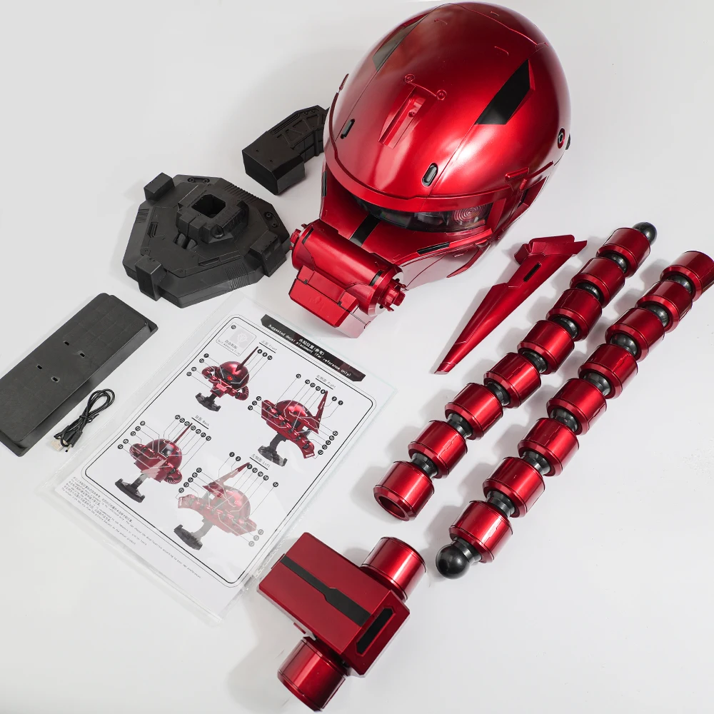 New Xingjie Spray Car Paint Transparent Red Zaku Helmet Wearable With Water Decals Base Stand And Usb Charging Cable Ornament