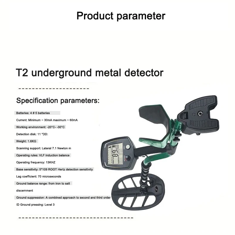 Hand-held Underground Metal Waterproof Detector T2 High Precision Search Instrument With LCD Screen For Outdoor Treasure Hunting