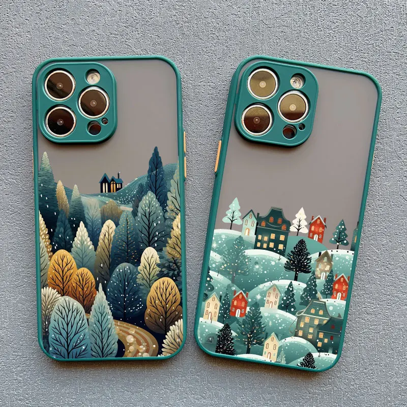 Night Snow Mountain Forest Scenery Phone Case For iPhone 15 14 Pro Max Plus 16 13 12 Mini 11 Pro Max XR XS X 7 8 SE2 Covers image 2