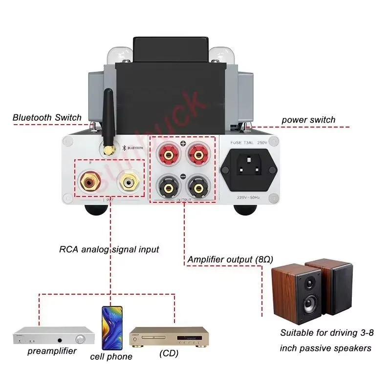 

SUNBUCK 6N2 6N3C 6L6 EL34 Ламповый усилитель 2,0 стерео 8 Вт односторонний ламповый усилитель класса A HiFi аудио