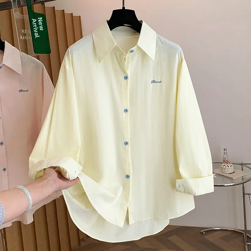 

Spring Summer New Embroidered Loose Cardigan Casual Long Sve Turn-down Collar Color Versatile Quali Slimming Women...