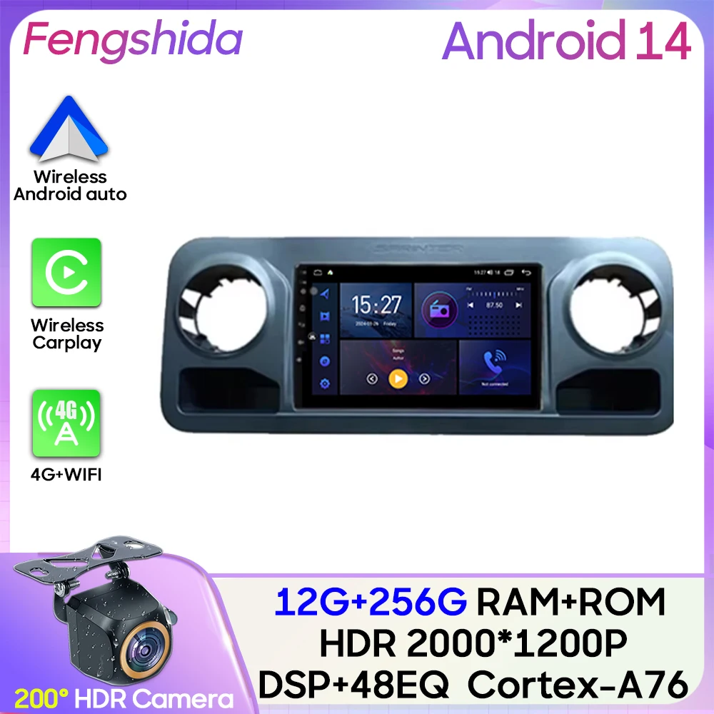 For Mercedes-Benz Sprinter 907 910 2018+ Car Radio Navigation GPS Carplay Stereo Android Auto Bluetooth DVD Multimedia Player