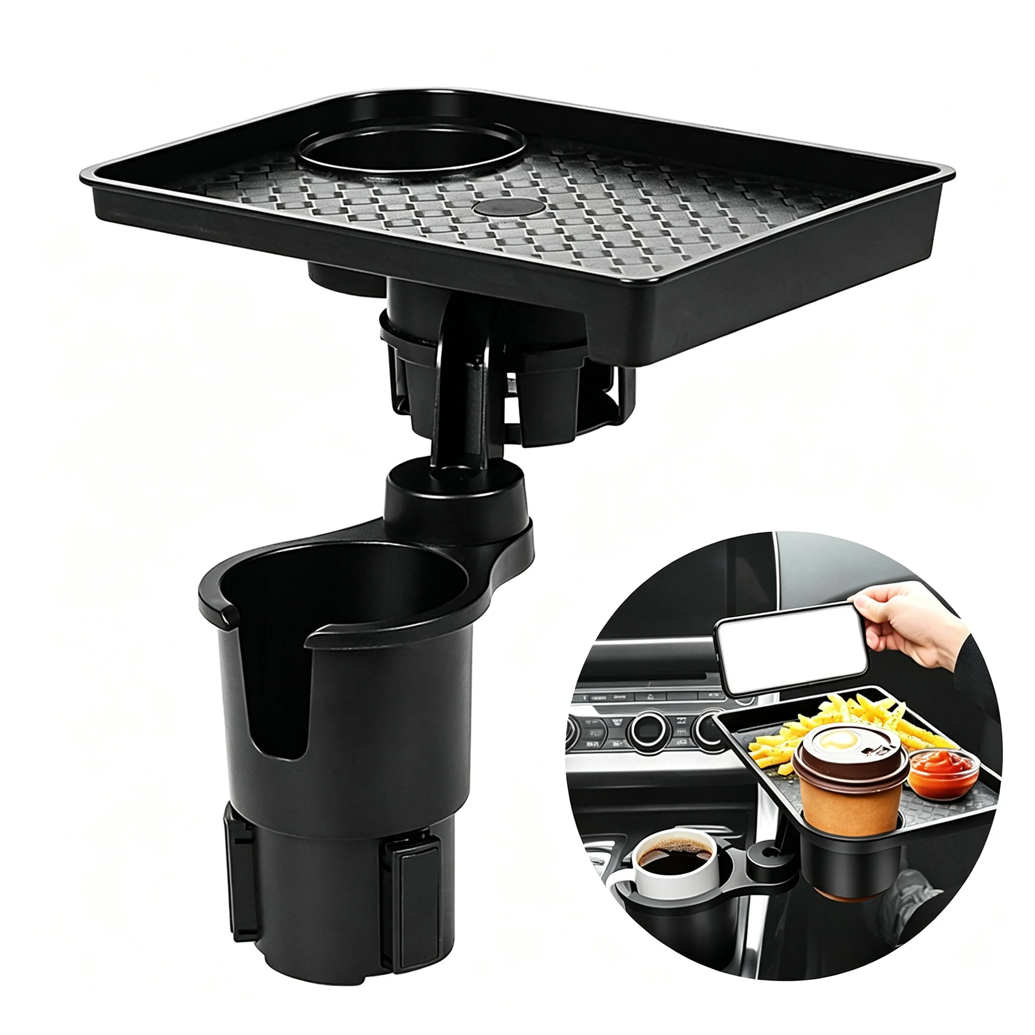 Multi-Function Car Cup Holder Expander Drink Holder with Double Cup Holder 360-Degree Adjustable Base Tray for Snack