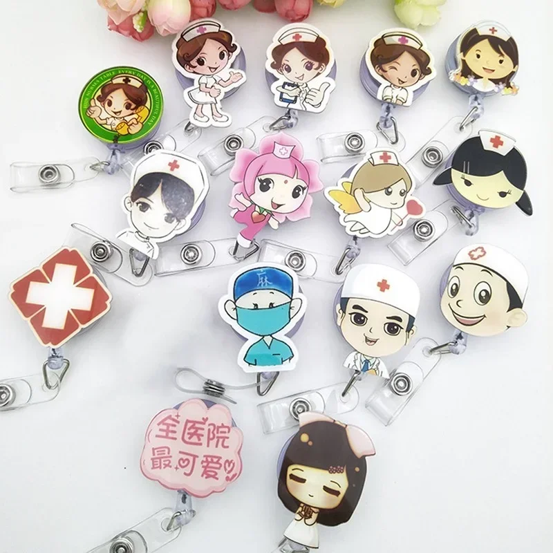 Cartoon Retractable Badge Reel for Medical Workers Doctor Nurse Work Card Display ID Card Holder Hospital Supplies