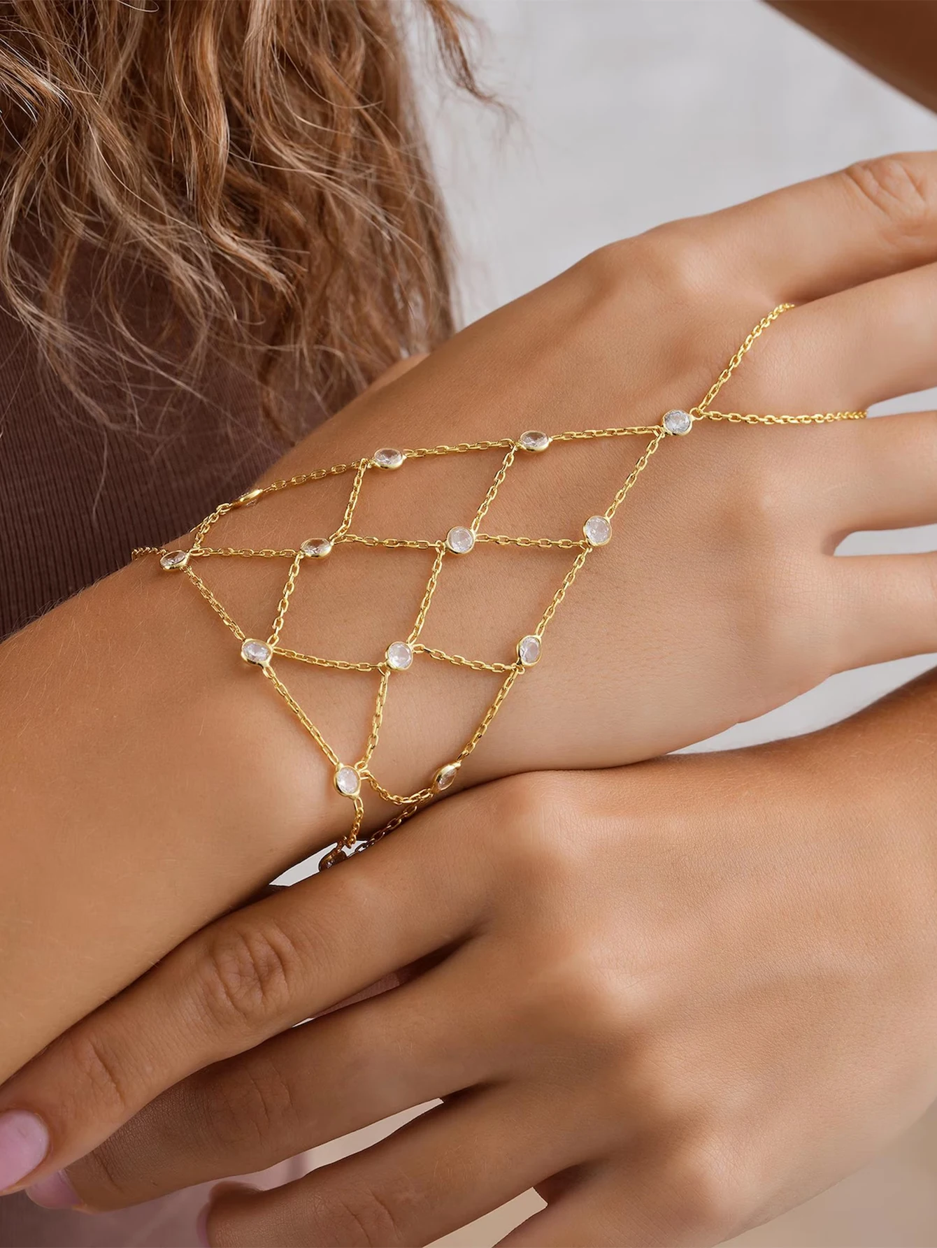 سوار إصبع من حجر الراين بشبكة منشورية، مجوهرات بسيطة لتزيين اليد الأنثوية، سلسلة سوار عصرية متعددة الاستخدامات