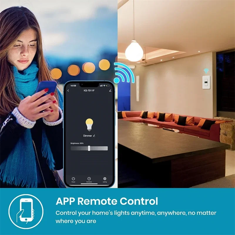 2025 New 3 Way Tuya Smart Dimmer Switch Digital Display Home Light Switch Voice Control Works with Siri, Alexa and Google Home