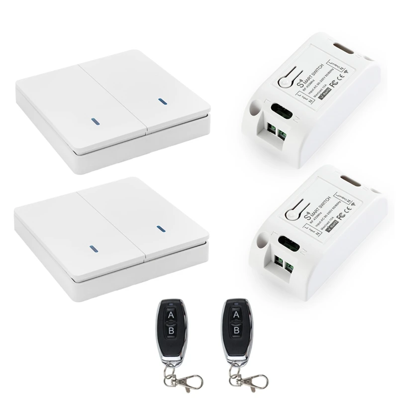Saklar lampu cerdas nirkabel RF 433Mhz, saklar cerdas kontrol pencahayaan AC 90-250V 10A (2 W dan 2 C dan 2 RC)