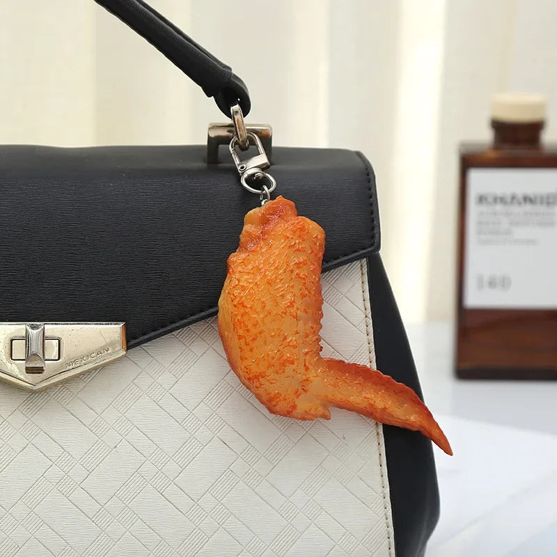 New simulation of Orleans roasted wings key chain fashionable chicken wings model schoolbag car pendant Women Trinkets jewelry