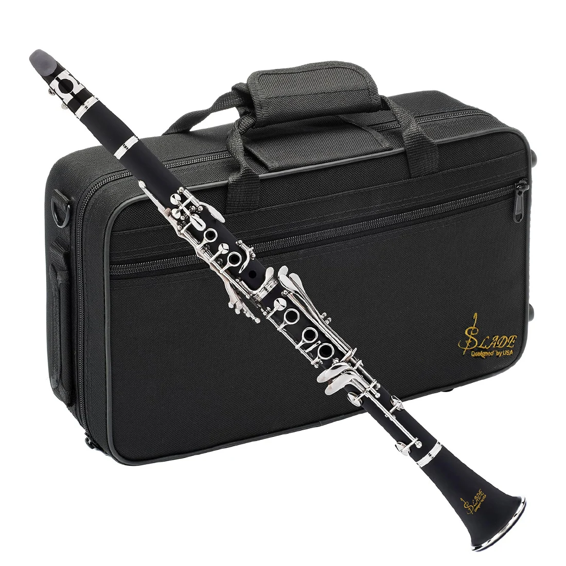 

SLADE Clarinet Bb Flat 17 Nickel Key Black Clarinet for Beginners Comes with 2 Gun Barrels Hard Shell and Clarinet Cleaning Kit