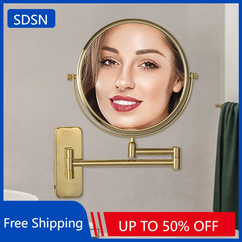 Chrome Square Bathroom Mirrors Accessories Wall Mounted Lighted Makeup Mirror 3x Magnifying Led Folding Bathroom Bath Mirrors