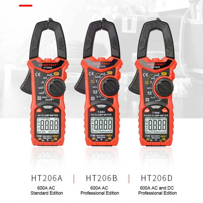 HT206 Pliers Ammeter Amperometric Clamp Meter 600A AC/DC Current Auto Range Multimeter Double Backlight Capacitance Ohm Test