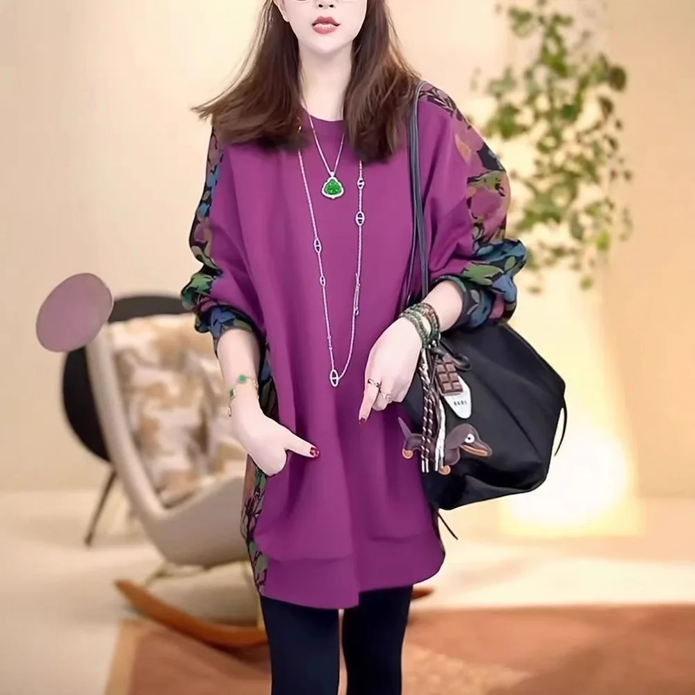 2025 봄/가을 신상 한국 패션 라운드넥 풀오버 중간 길이 스웨트셔츠 (캐주얼 & 데일리룩)