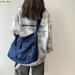 Japanese Harajuku Shoulder Bags Retro Denim Messenger Large Capacity Handbag Commuter Crossbody Bag for Womens
