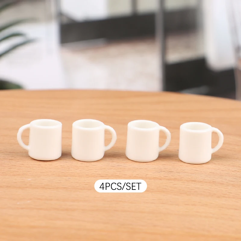 4Pcs/Set 1:12 Dollhouse Miniature Cup White Mug Water/Drink Cup Tea Cup Model Kids Pretend Play Toy Doll House Decor Accessories