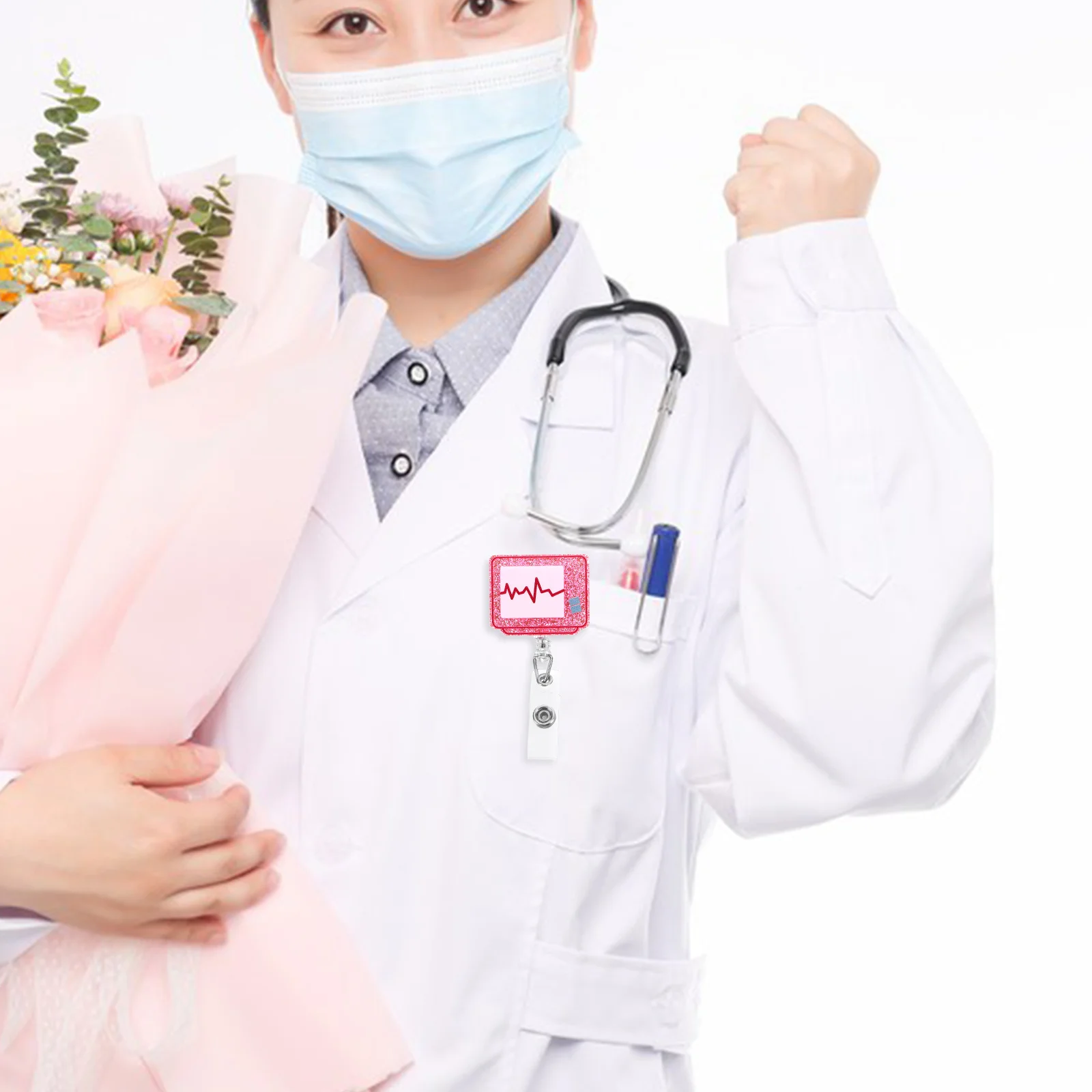 

1pc Retractable Badge Holder For Nurses Doctors Id Card Clip Belt Clip Name Tag Holder Portable Nursing Reel Chest Accessory