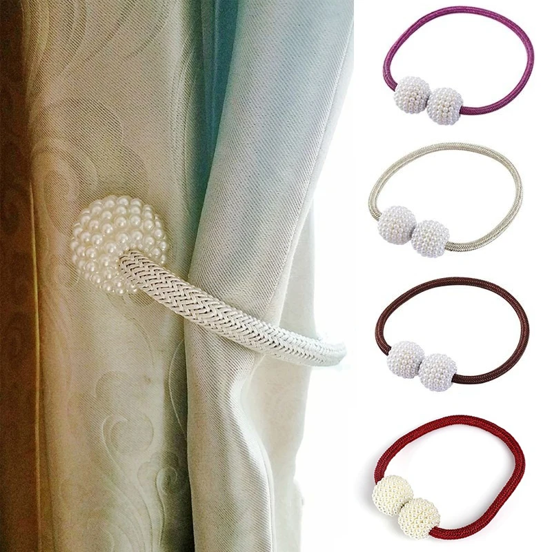 1PC Magnet Curtain Clips Pearl Bead Curtain Tieback Nail Free Window Screen Decorative Hanging Ball Buckle Holder Home Decor