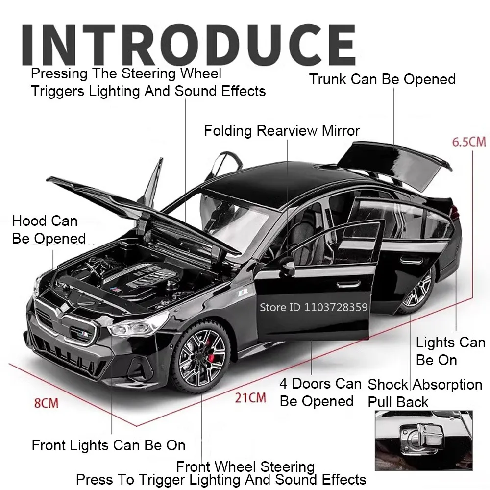 1:24 I5M60 Model Toy Miniature Cars Alloy Diecast 760Li SUV Sound Light 6 Doors Opened Pull Back Ornament Car Toys for Kid Gifts