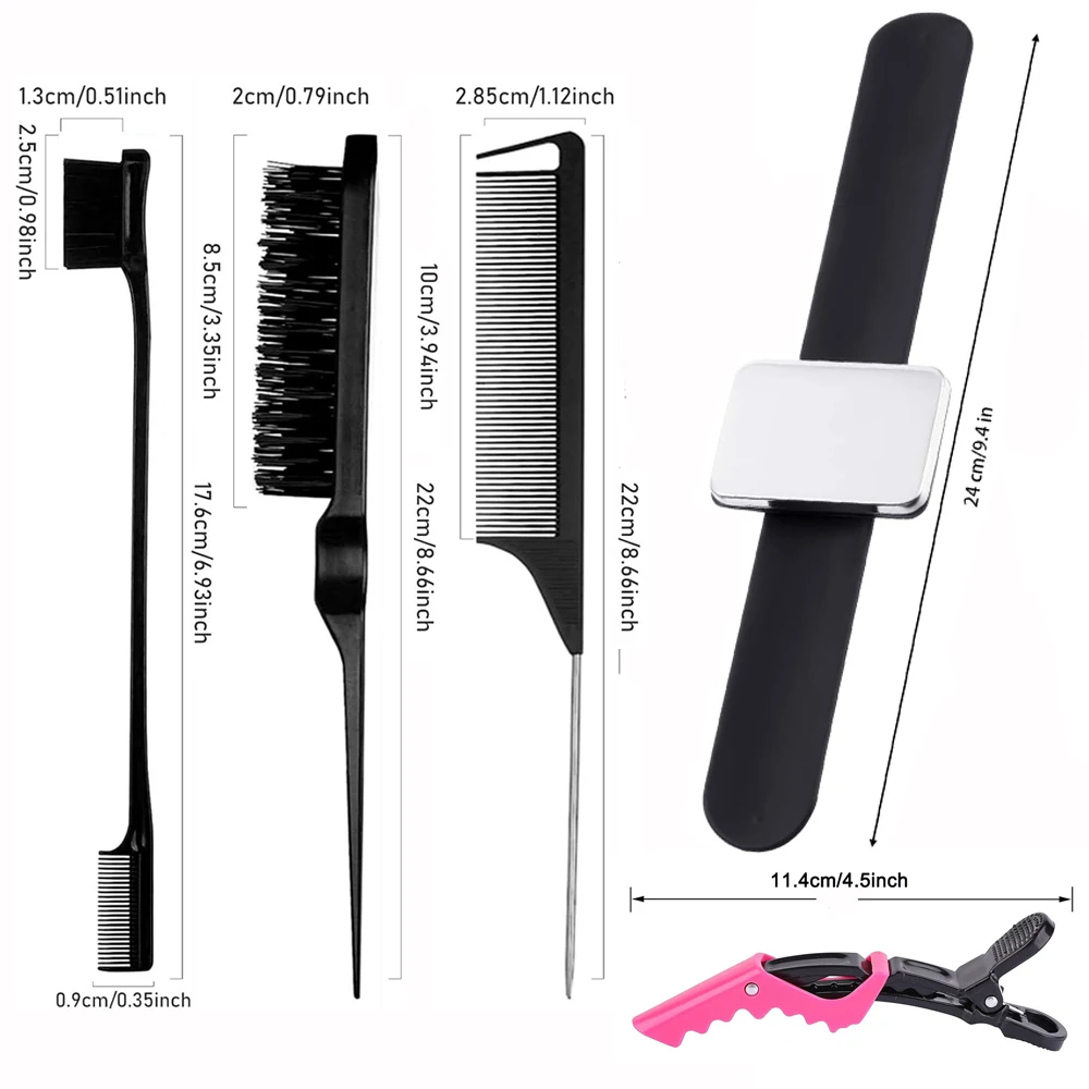 

Hair Styling Tools Magnetic Gel & Silicone Wristband for Braiders, Black Wrist Strap, With 3 Rat Tail Combs and 6p clips