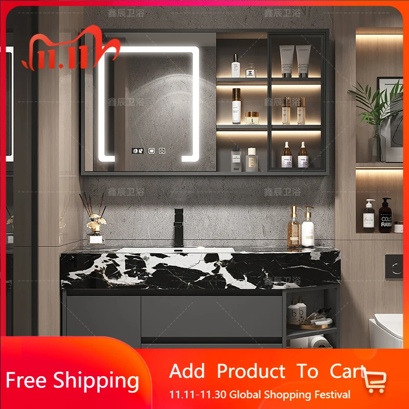 

Customized Modern Bathroom Cabinet Simple Rock Seamless Basin Bathroom Cabinet Washbasin Combination Badkamer Kast Furniture
