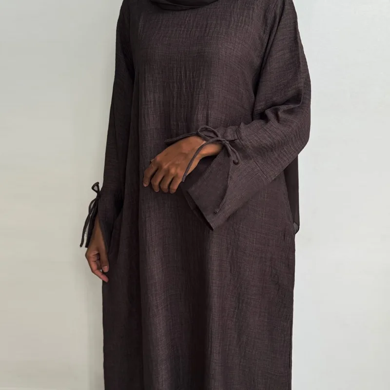 Vestido Abaya suelto y cerrado para mujer, vestido musulmán tipo jersey, puños con aberturas, prendas de vestir informales Hijabi, ropa islámica de Dubai, Ramadán