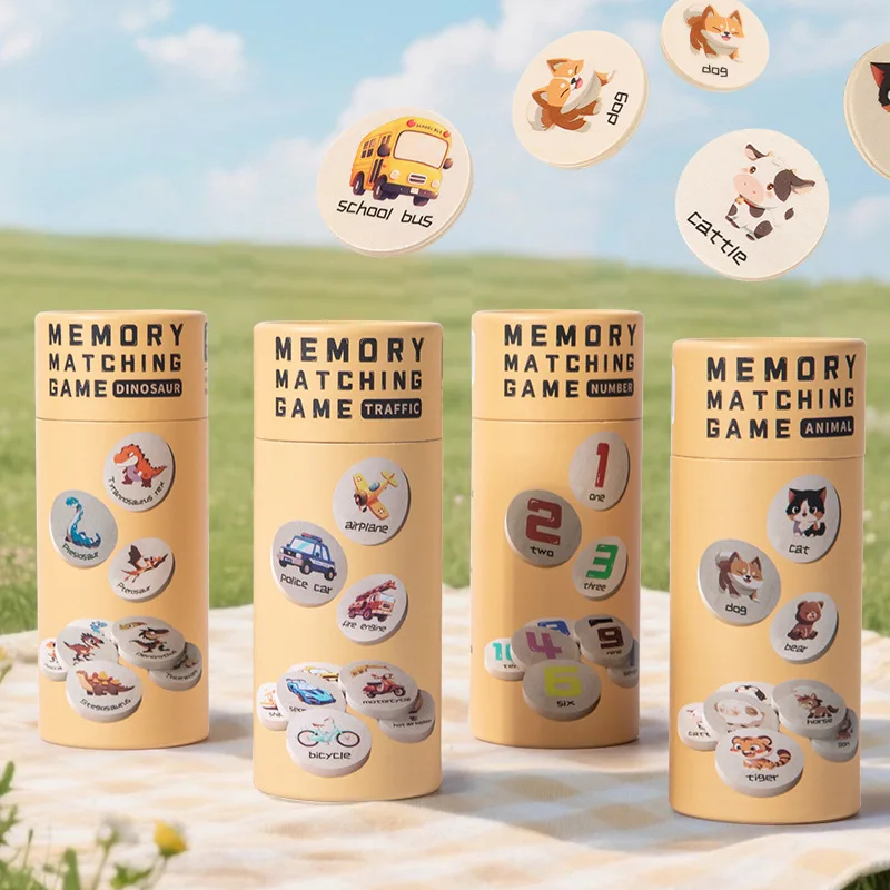 Gedächtnis-Matching-Spiel für Kinder mit Dinosauriern – Lernpuzzle aus Holz für frühes Lernen, kognitive Entwicklung