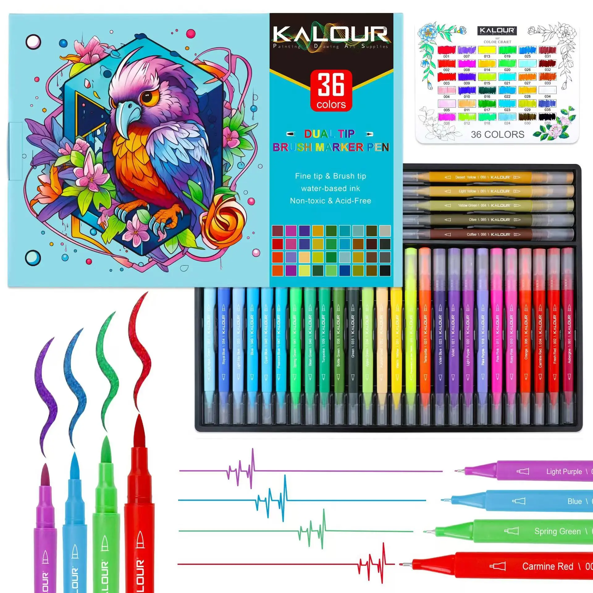 36 colors Soft Dual Tip Fluorescence Pen Double Heads Drawing Pens Pastel Markers for Kids Brush Set Art Stationery Supplies