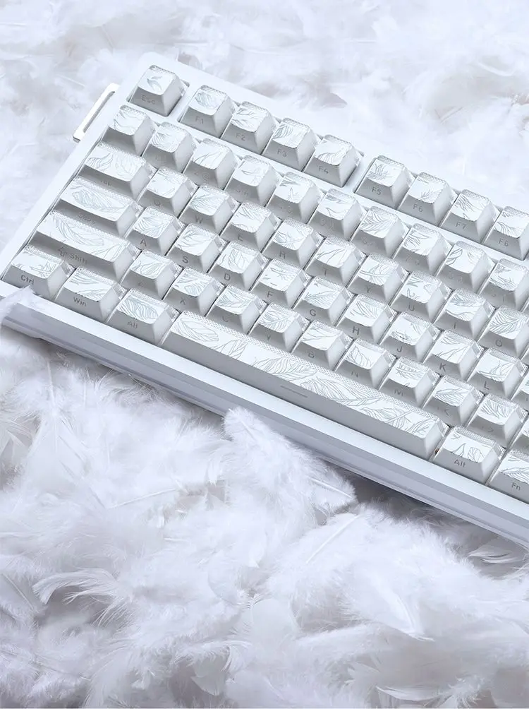 Feather Pattern 97 Keycaps Cherry Profile Light Blue Gold Translucent PBT for 87 Keys TKL 60% 65% 75% Mechanical Keyboard Gaming