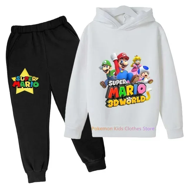 Chemise de protection à capuche à manches longues imprimée Super Mario pour enfants, ensemble de pantalons, Kawai, Sportedly, 2 pièces