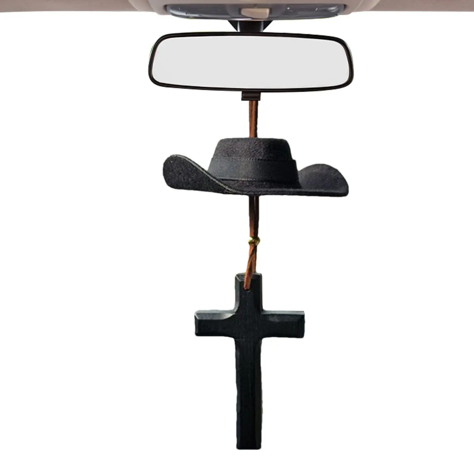

Car Mirror Decor Rustic Cowboy Hat Cross Ornament Retro Car Charm Rearview Mirror Accessories For Birthday Christmas Men Women