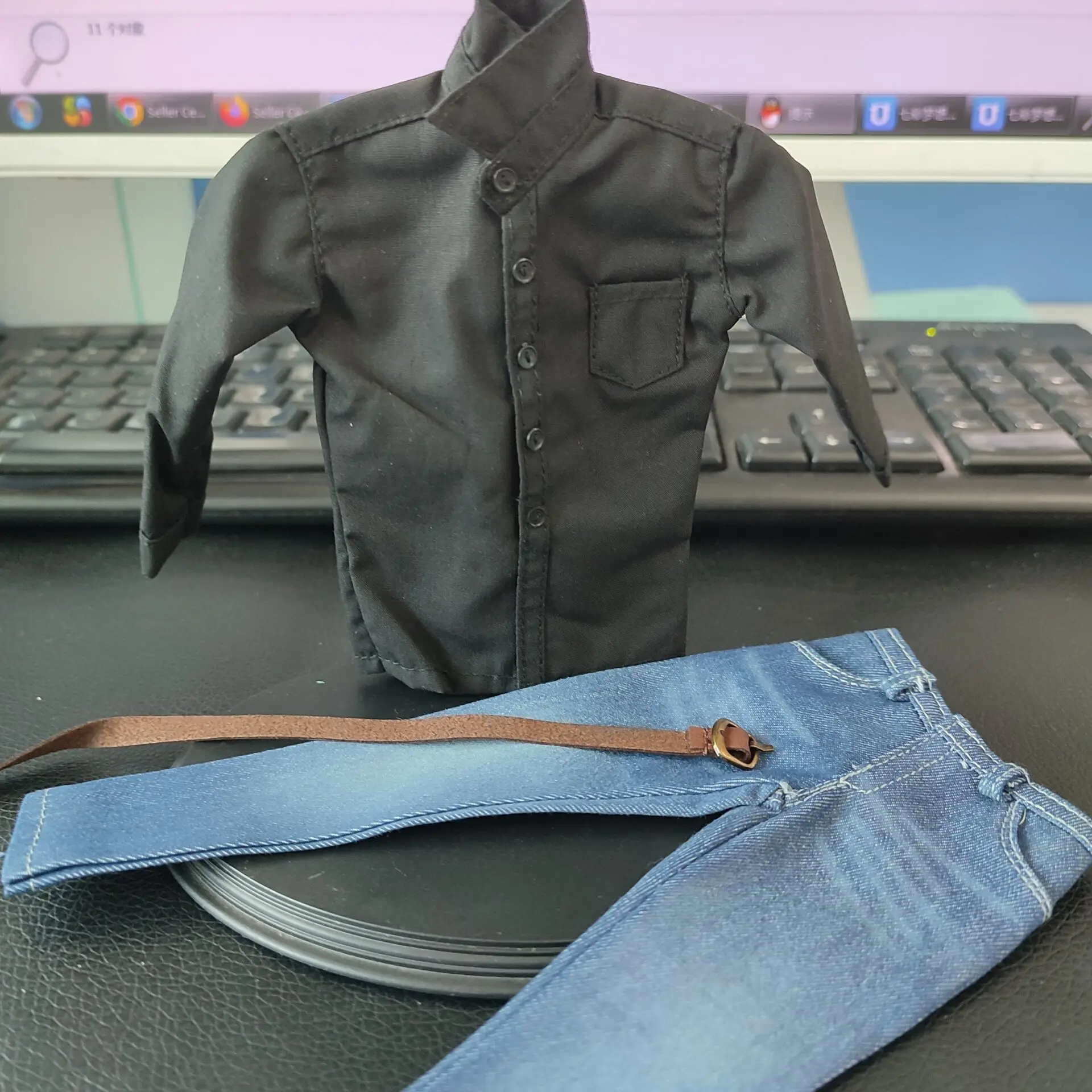 1/6 مقياس الملحقات 1:6 ملابس دمى نموذج اللعب الذكور ملابس كاجوال قميص أسود الجينز السراويل دعوى صالح 12 "جسم عمل الشكل