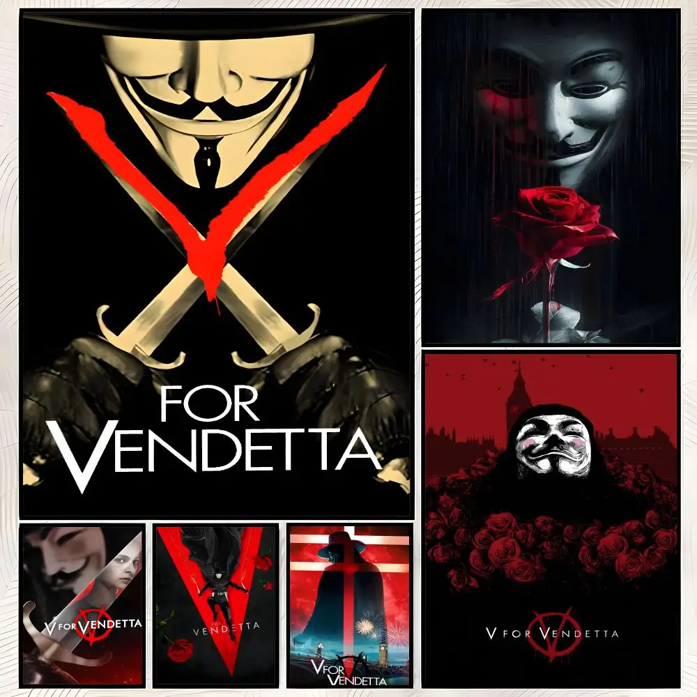 Movie V-V for Vendetta Poster Self-Stick HD PVC Wall Art Poster, Waterproof Decor for Bedroom, Living Room and Home