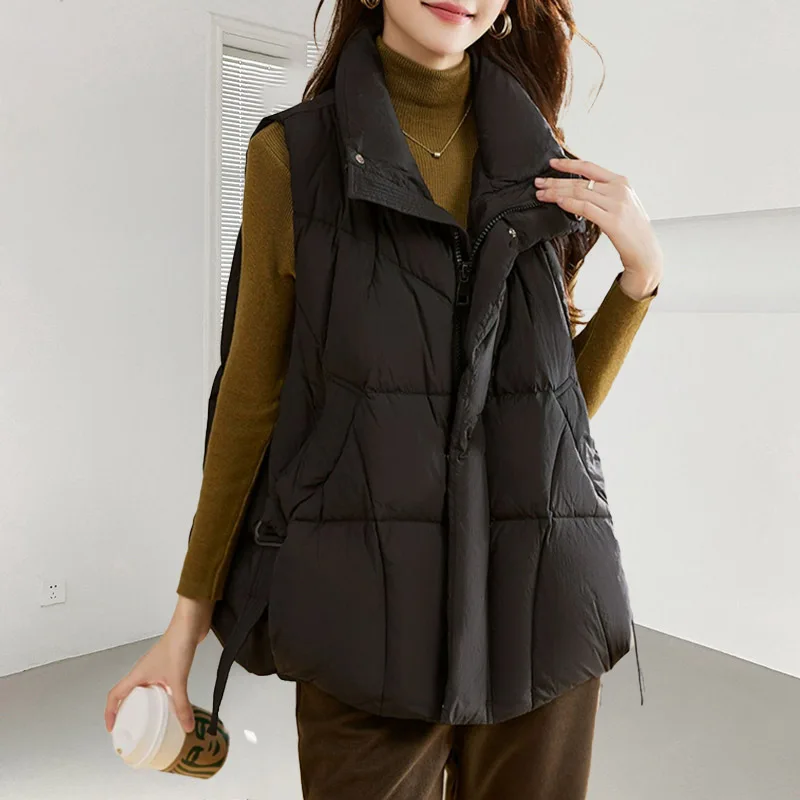 Moda macia outono inverno casaco para baixo jaqueta colete personalidade feminina simples e confortável regata pato para baixo engrossado exterior wear