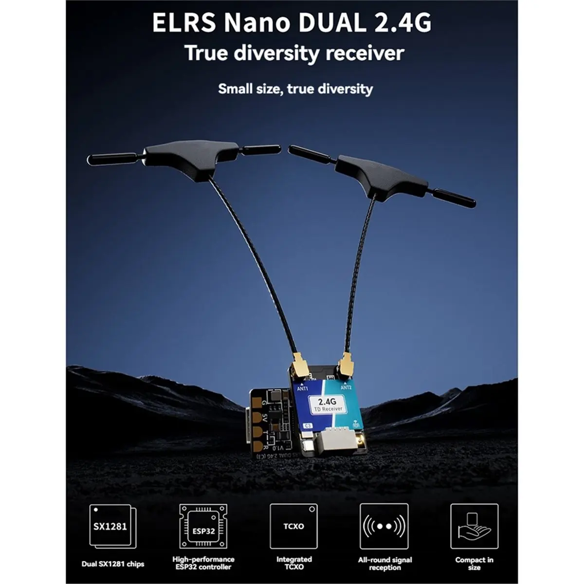 HAPPY DIAN!ELRS Nano Dual 2.4G True Diversity Receiver -C3 TCXO WIFI Upgrade Firmware for RC FPV Drone Parts