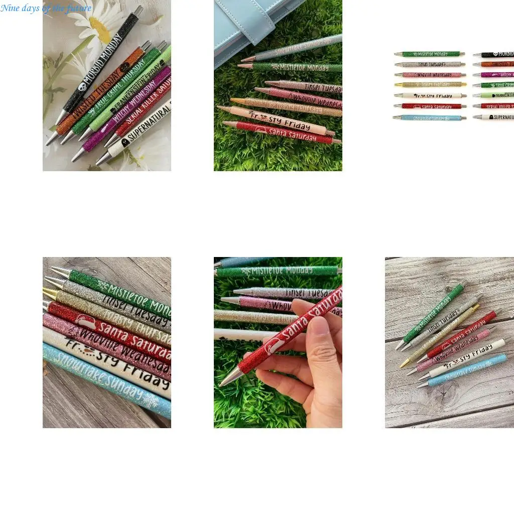 

7Pcs Christmas Glitter Ballpoint Pen Halloween Ballpoint Pen for Christmas Stocking Stuffer Halloween Party Supplies E65A