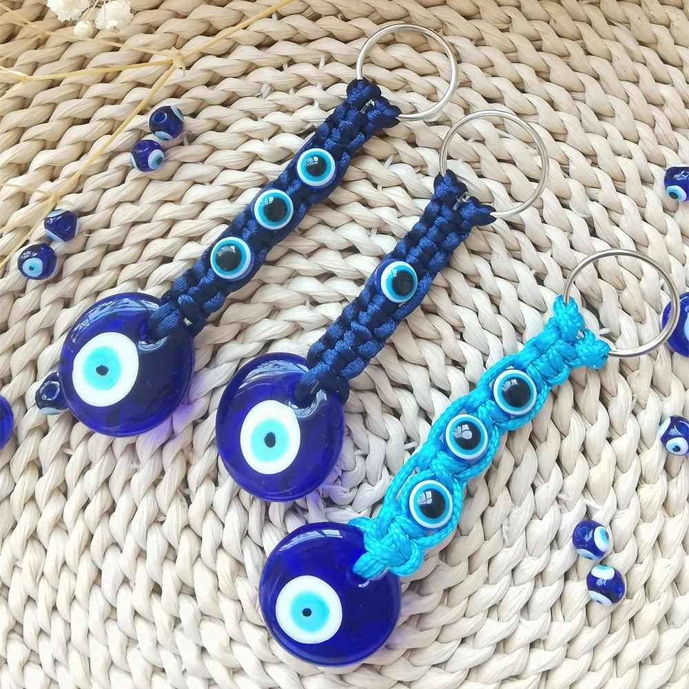 Macrame  Woven Blue Turkish Evil Eye Key Chain  Lucky Eye Keychain for Women Men Jewelry Pendant Bag Accessories Handmade Gift