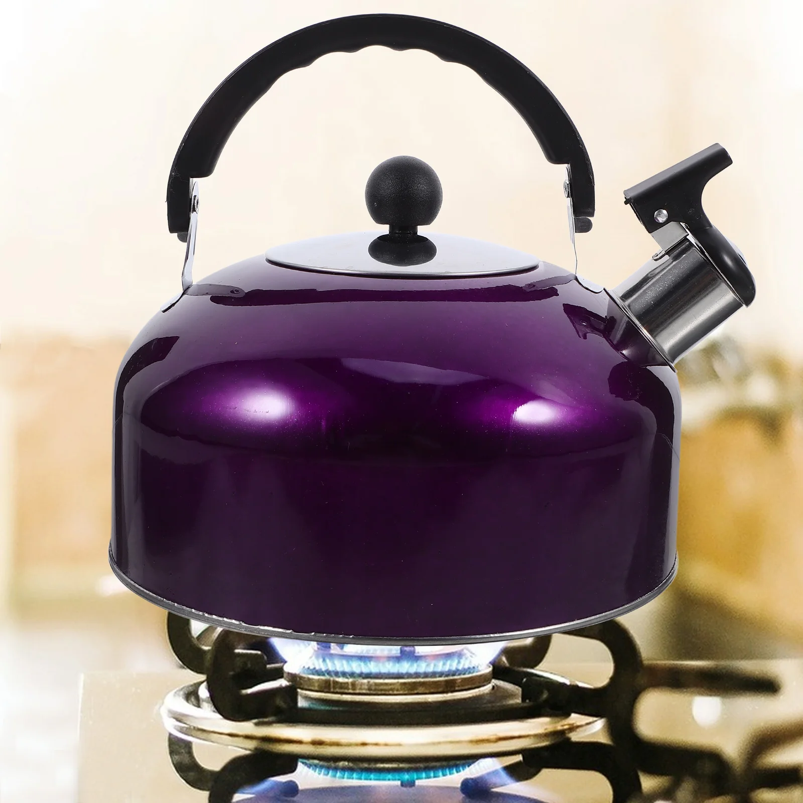 Stainless Steel Whistling Kettle Camping Coffee Pot Water Heating Sounding Spherical Steel= Hot Tea