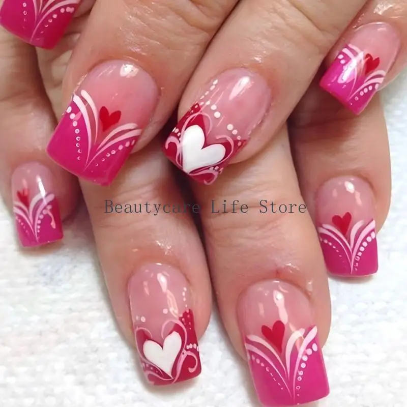 652C Glossy Romance Valentines Square Press on Easy To Apply 24Pcs