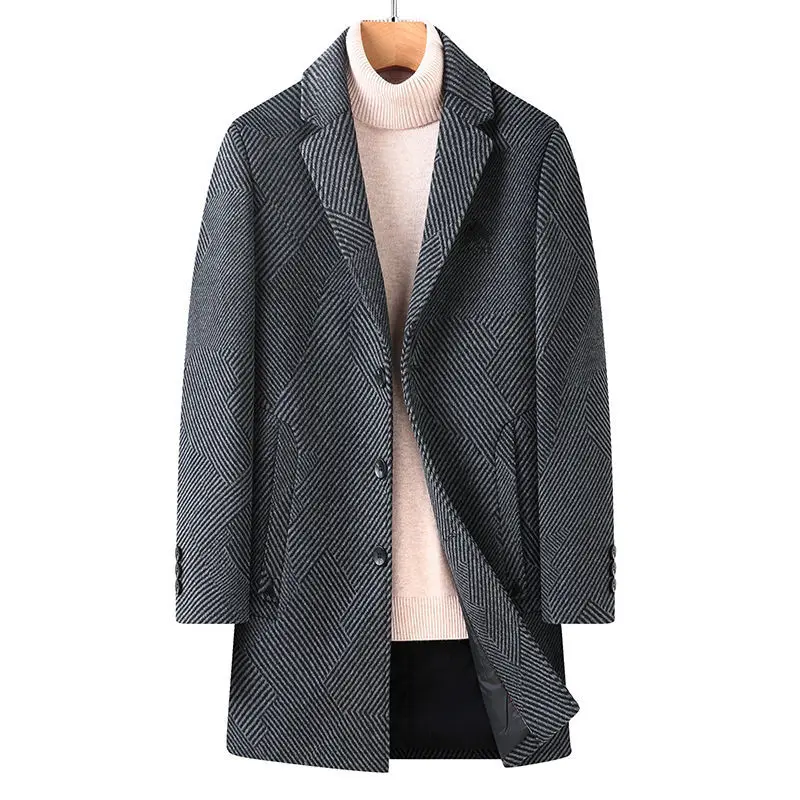 

2022 Fashion Men Wool Blends Mens Casual Business Trench Coat Mens Leisure Overcoat Plaid Blends Dust Coats Jackets B308