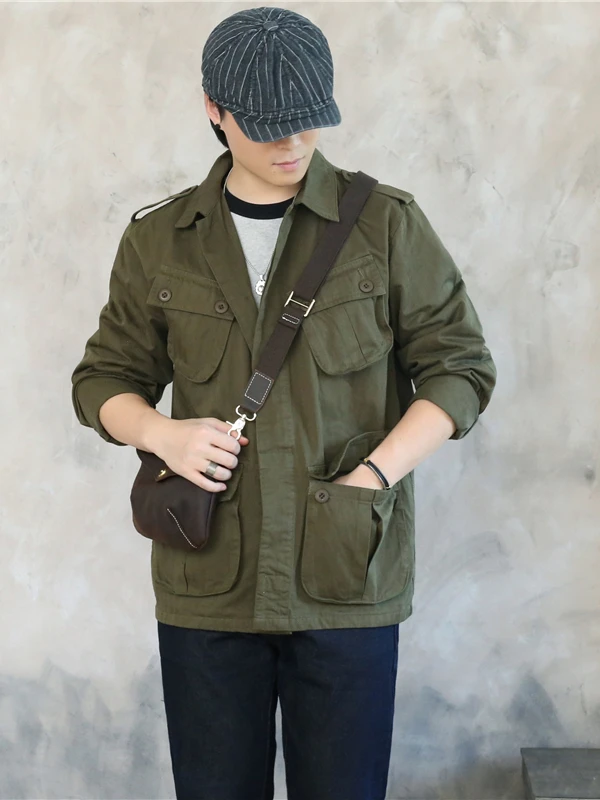 

Мужское весенне-осеннее пальто в стиле милитари в стиле ретро в стиле милитари Джунглей с несколькими кетами, рабочая одежда, свободная посадка из смеси хлопка