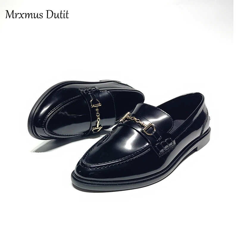 Mrxmus Dutit 2024 Fashion Women New England Style Genuine Leather Round Head Flats Shoes Casual Wild Simple Loafers Female