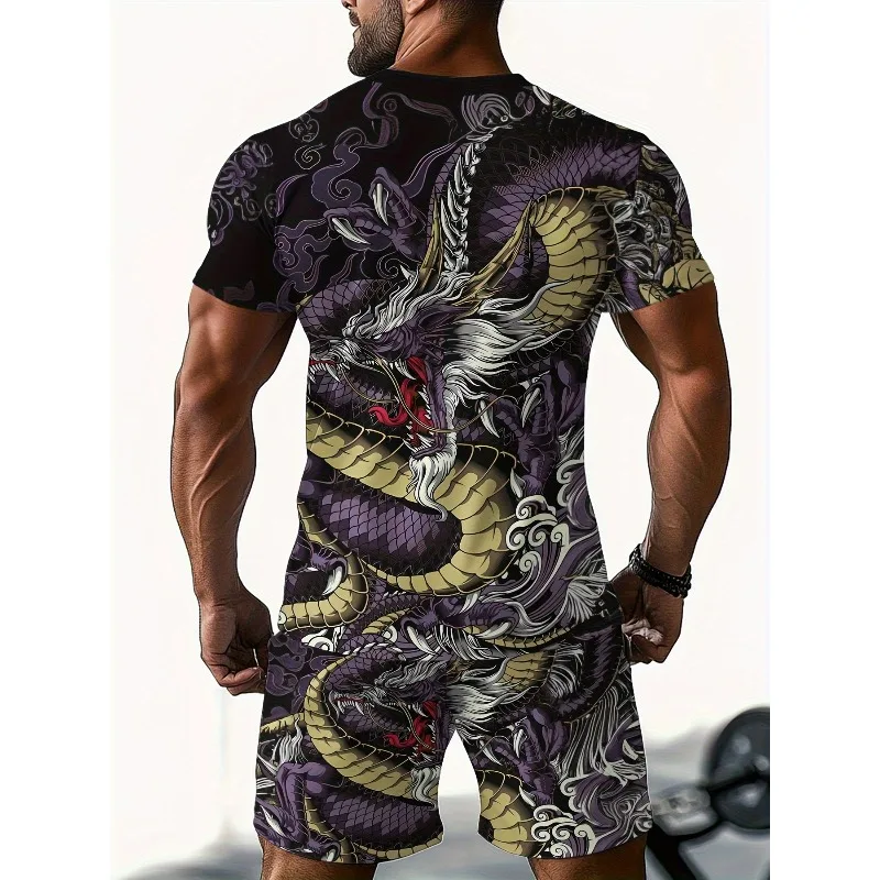 2025 Summer New Trend Retro Men's Fashion T-shirt 3D Digital Printing Creative Casual Round Neck Short Sleeved Shorts Set
