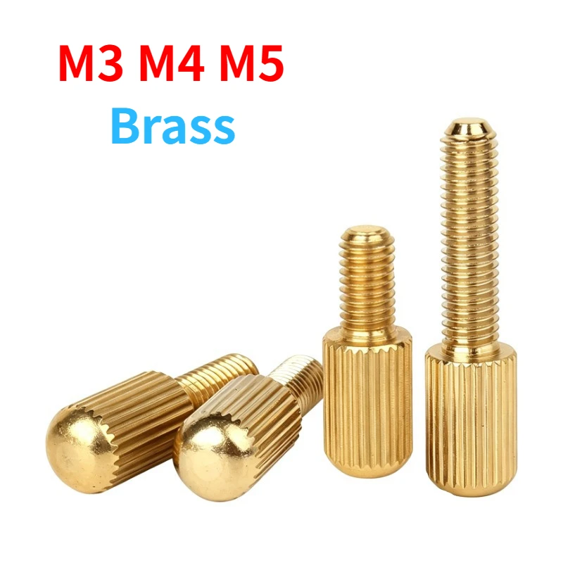 10/20pcs M3 M4 M5 GB836 Brass Small Head Knurled Thumb Screws Cylindrical Hand Twist Bolt Brass Thread Nail