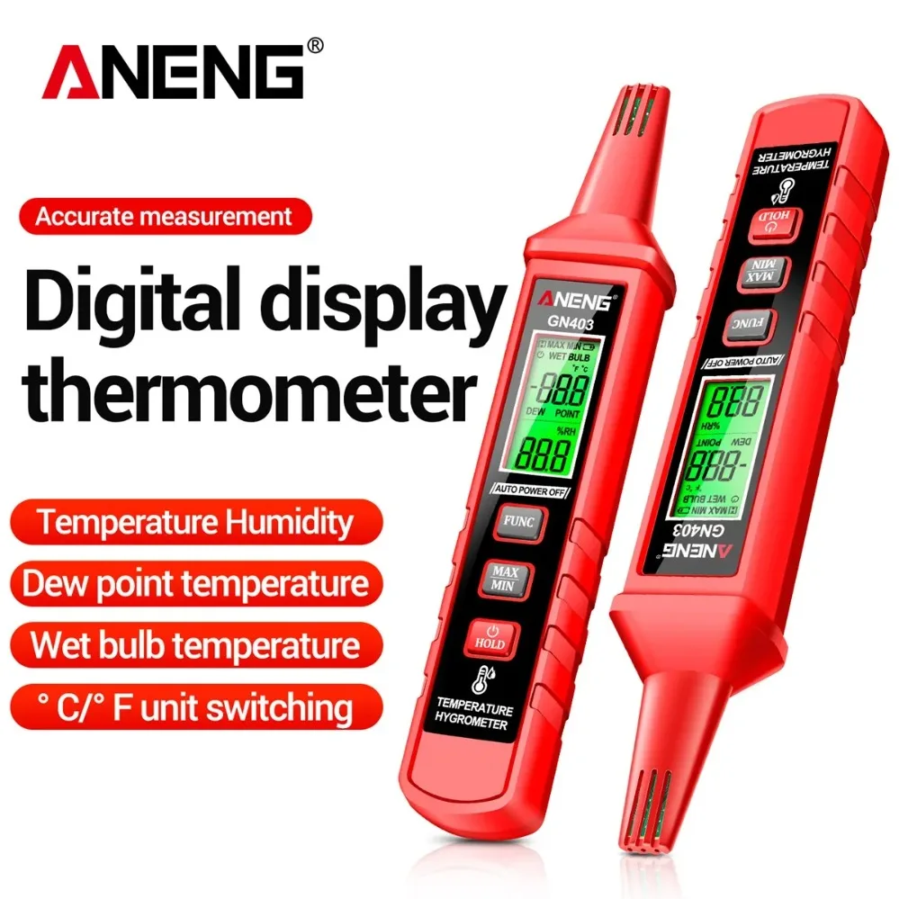 

Цифровой термогигрометр ANENG GN403, промышленный гигрометр, измеритель влажности, высокочувствительный датчик, термометр, измерительные приборы