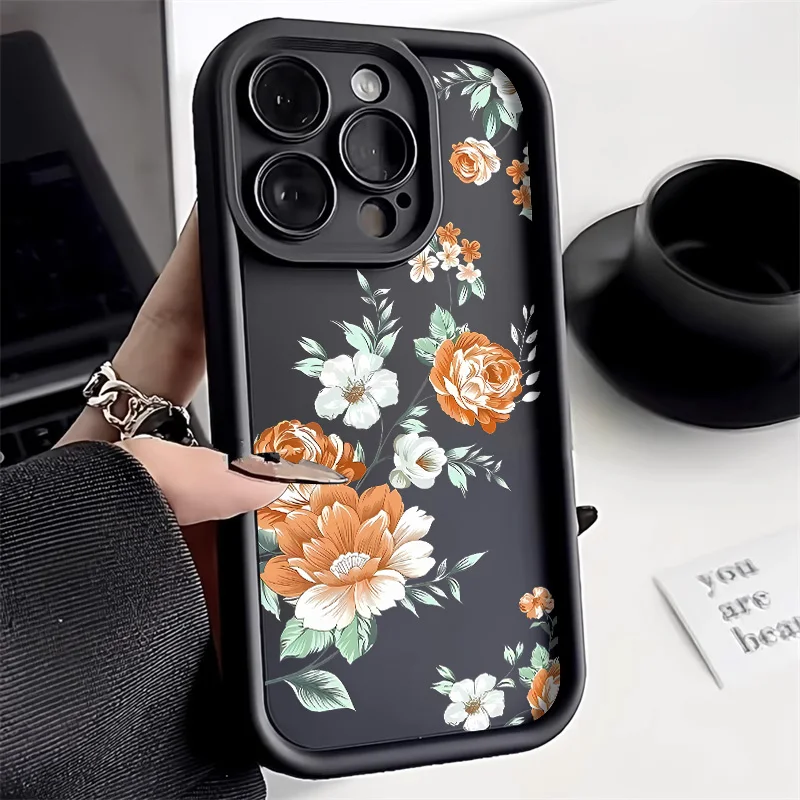 Flower Phone Case For iPhone 15 Case iPhone 11 12 13 14 Pro Max XR X XS Max 7 8 Plus SE 2020 Camera Lens Protector Funda Cover