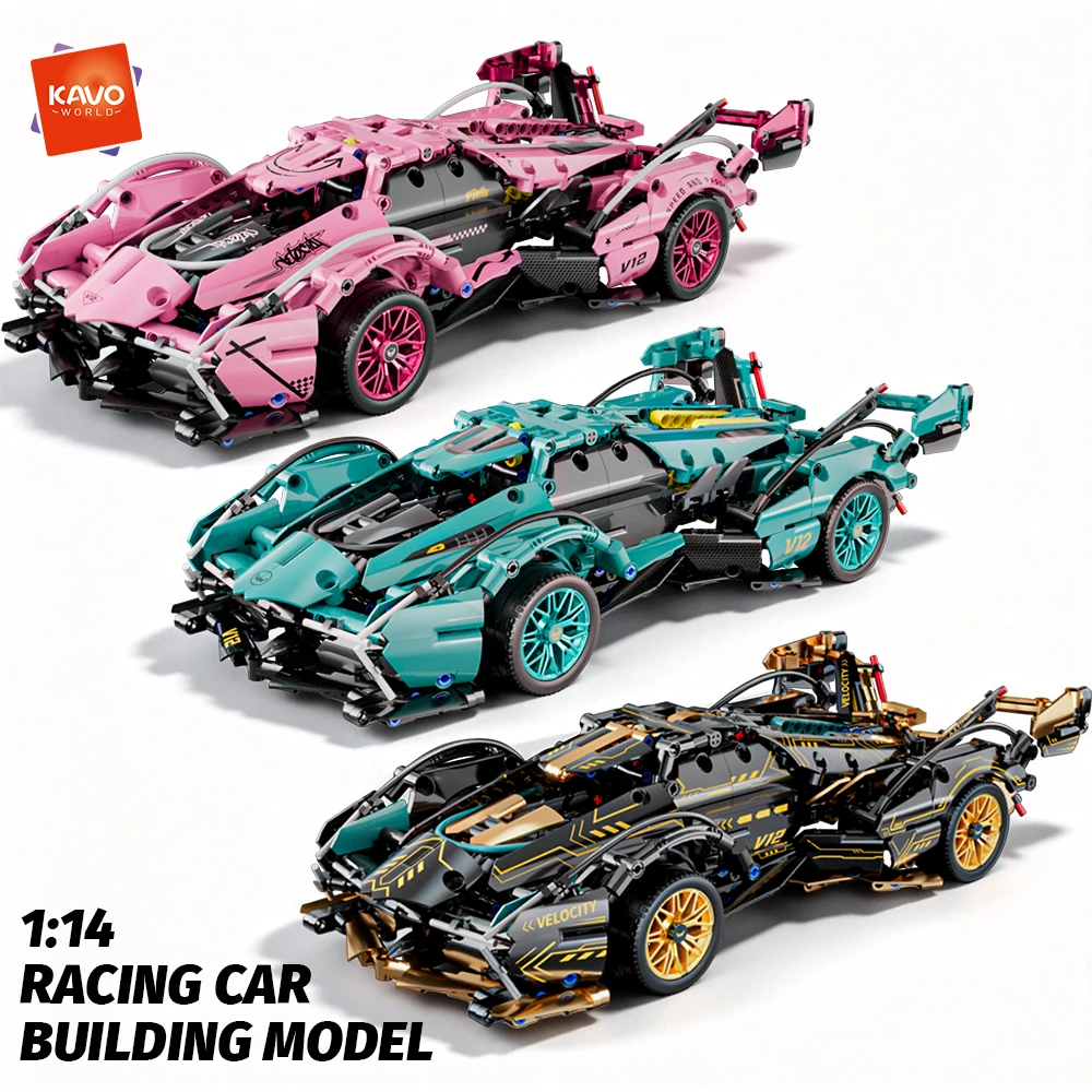 

KAVOWORLD 1:14 Black/Green/Pink Technical Sports Car Building Block Super Racing Car Model Bricks STEM Toy Teen Vehicle DIY Gift