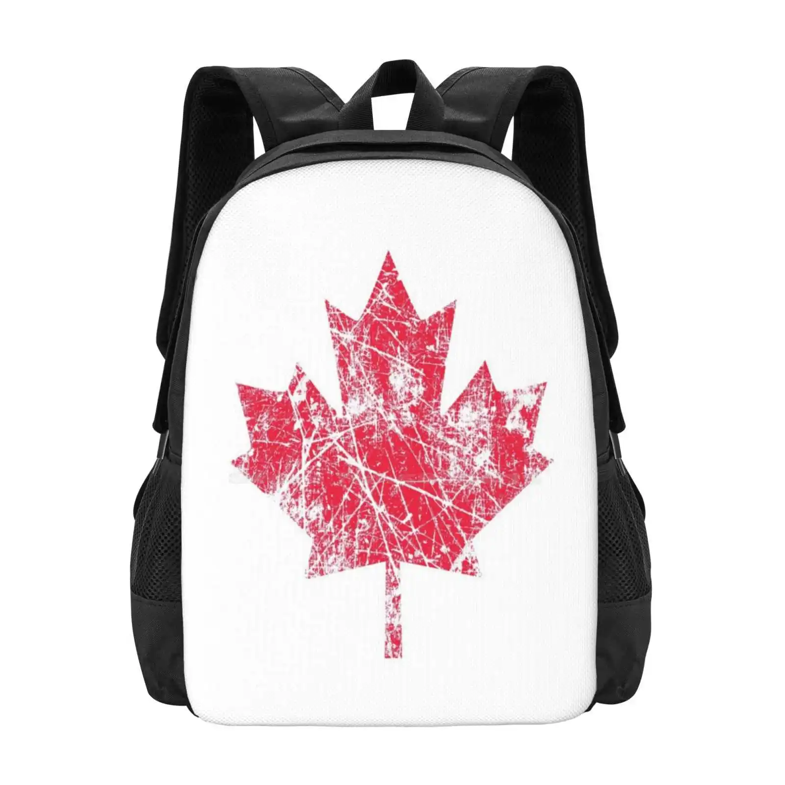 Canadian Maple Leaf Grunge Distressed Style In Red School Bags Travel Laptop Backpack Canadian Sports Toronto Vancouver Calgary