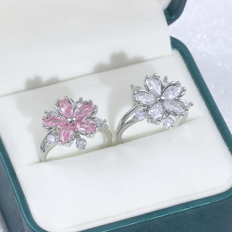 Exquisite andStylish Cherry Blossom Zircon Ring High Quality Boutique Jewelry AAA Attending Party Wedding Event Anniversary Gift