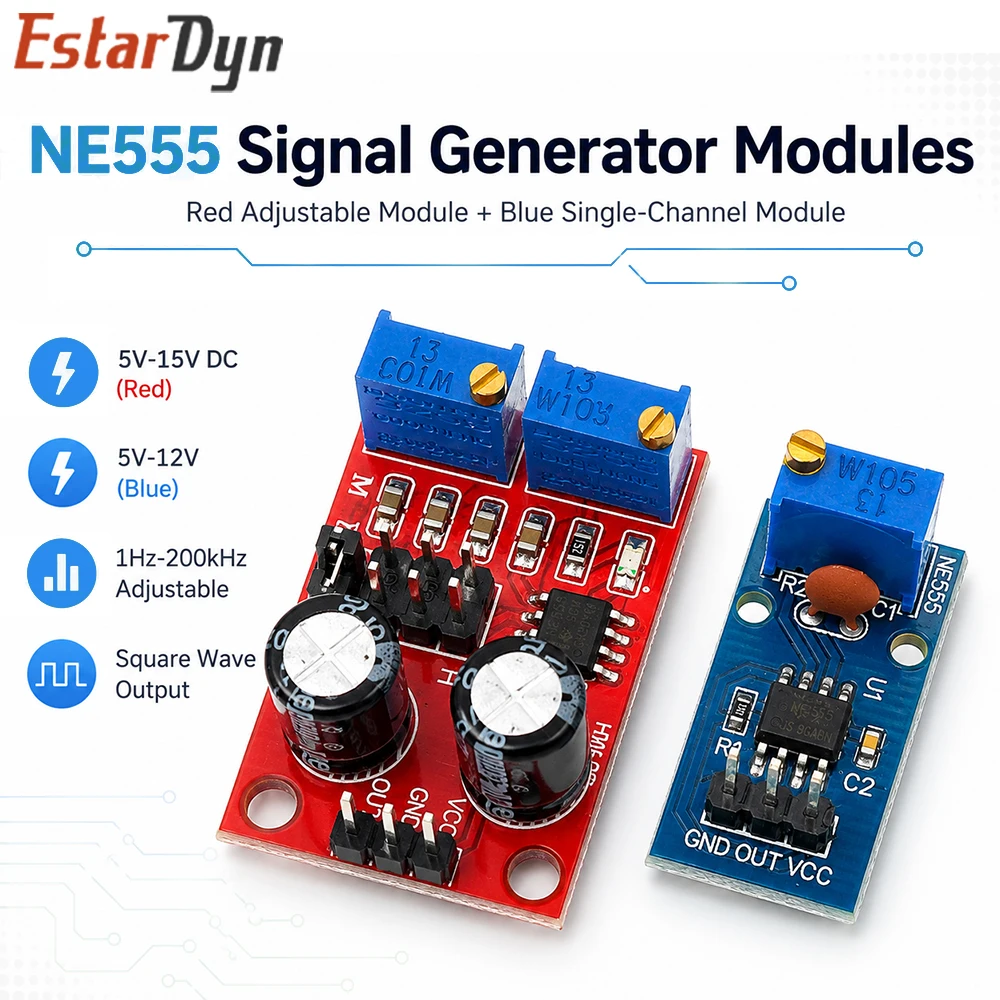 Estardyn  NE555 PWM Pulse Generator Module 10kHz-200kHz Adjustable Frequency Duty Cycle Square Wave Signal Board
