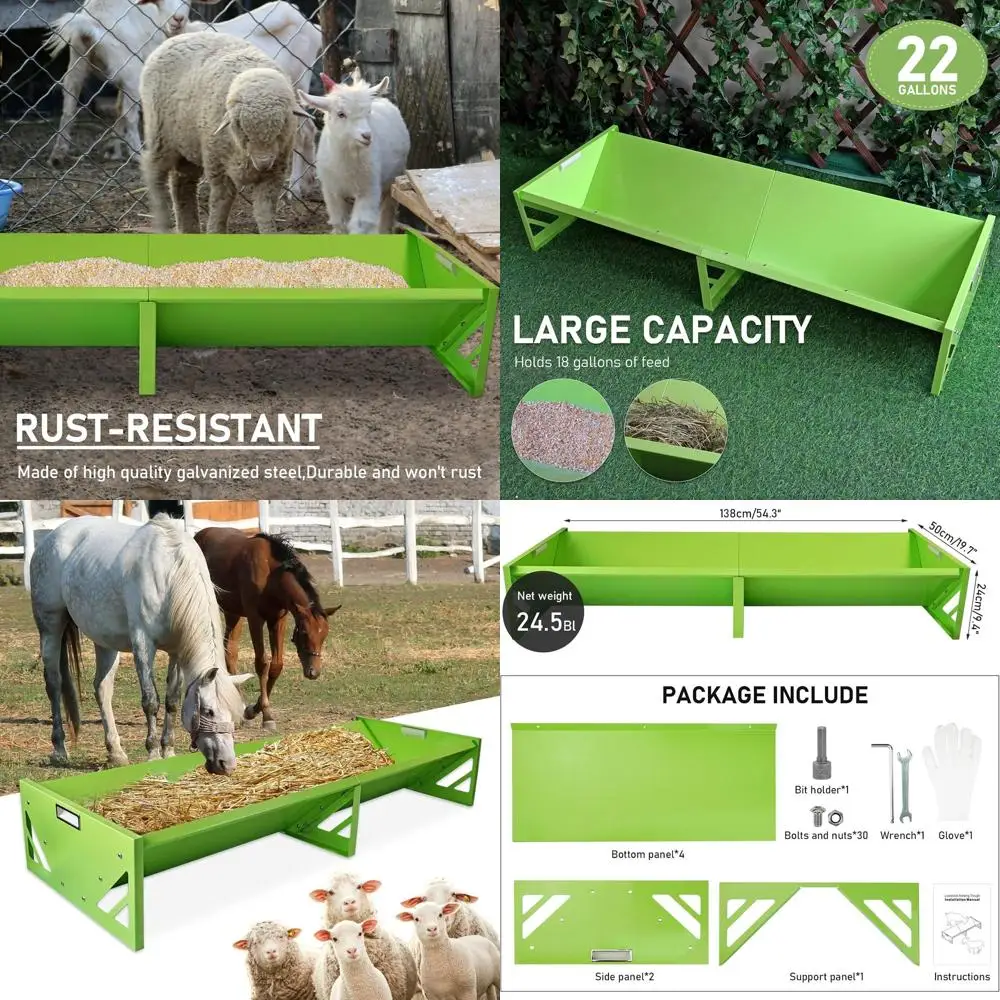 

55 Inch Large Capacity Heavy-Duty Livestock Feed Trough for Cattle, Goats, Sheep, and Deer (Green)