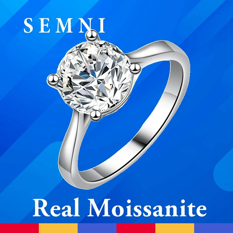 

SEMNI 1.0ct 2.0ct Муассанит бриллиантовые круглые кольца для женщин 925 пробы Серебряный Подарок для любимой жены подруги мамы